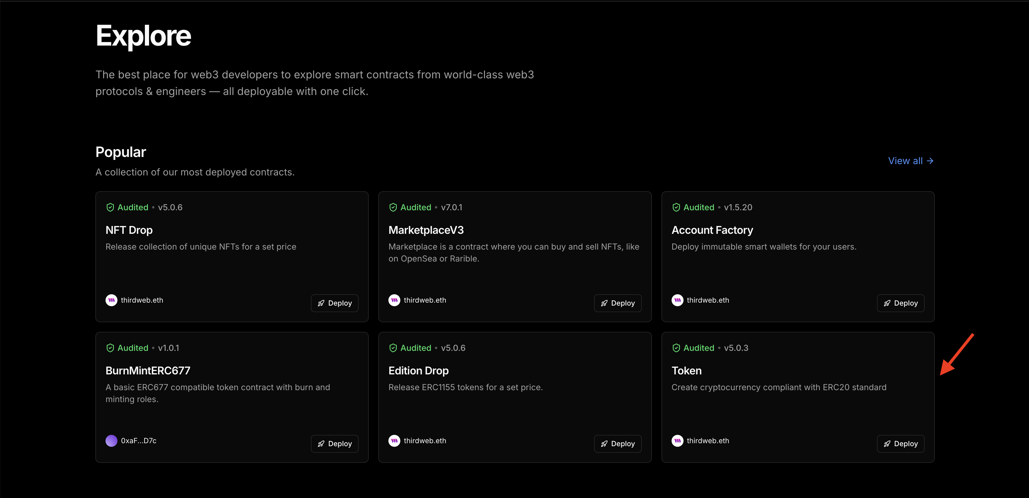 Thirdweb - Choose Token Contract